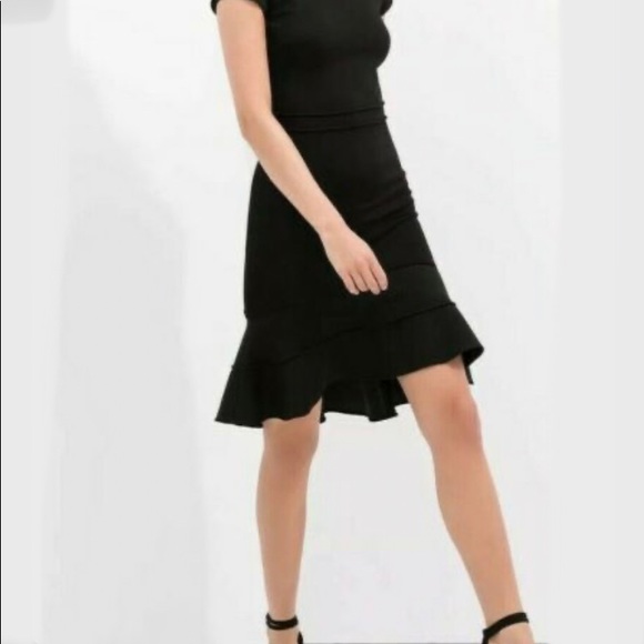 NEW ZARA Black knit Bandage dress wiggle mermaid flare Small RIBBED BODYCON - Picture 2 of 13